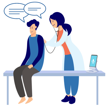 Clinician seeing patient in an exam room
